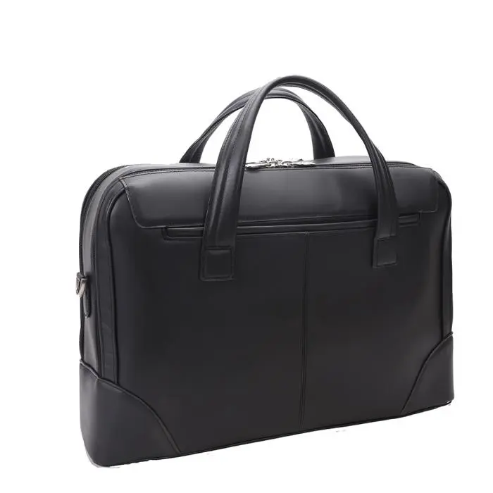 Men's R Series Harpswell Top Grain Cowhide Leather Briefcase - 17in Business Laptop Bag with Dual Compartments, Black, Adjustable Shoulder Strap, Smart Strap, Laptop Protection, Zipper Closure, Leather Shoulder Pad