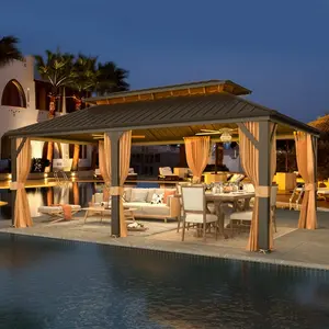 12'x20' Weatherproof Outdoor Gazebo - Heavy-Duty Galvanized Steel Hardtop, Double-Layer Roof & UV-Resistant Netting/Curtains, Ideal for Patio, Deck, Lawn