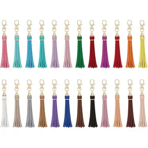 24 Pieces Faux Tassels Artificial Leathers Tassel Bulk Keychain Tassels Tassel for Keychain and Craft (Mixed Color)