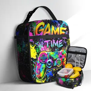 Video Game Lunch Bag for Boys Teenage Colorful Graffiti Gamepad Lunch Box Reusable Insulated Cooler Portable Box for Kids School Picnic Hiking Beach Travel