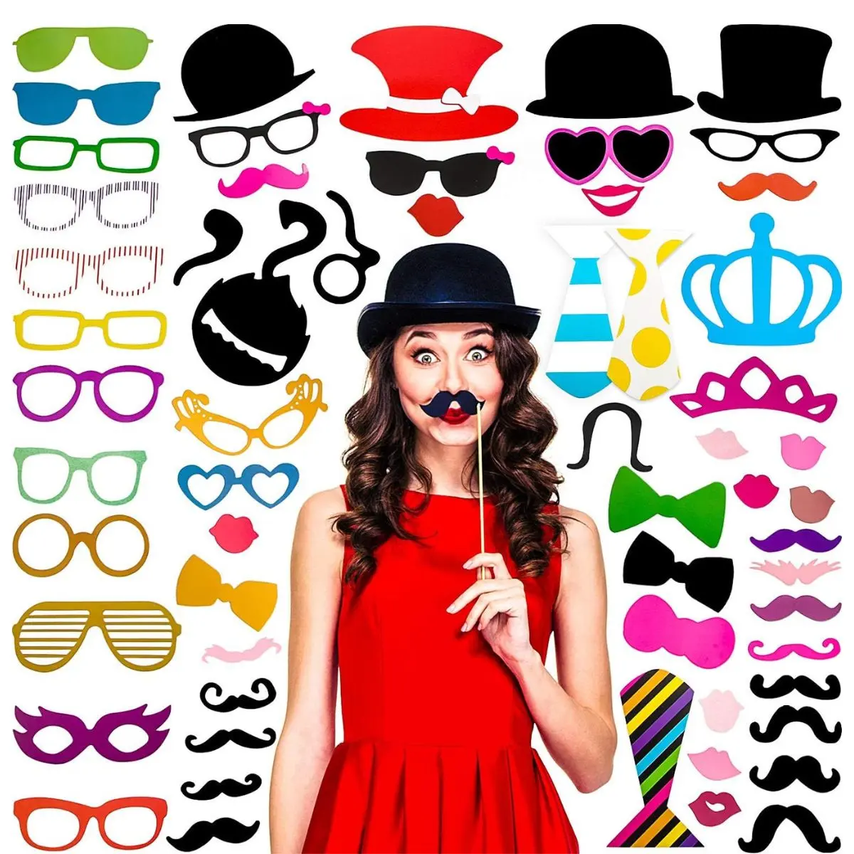 60PCS Photo Booth Props Kit – Funny DIY Selfie Props for Parties & Events