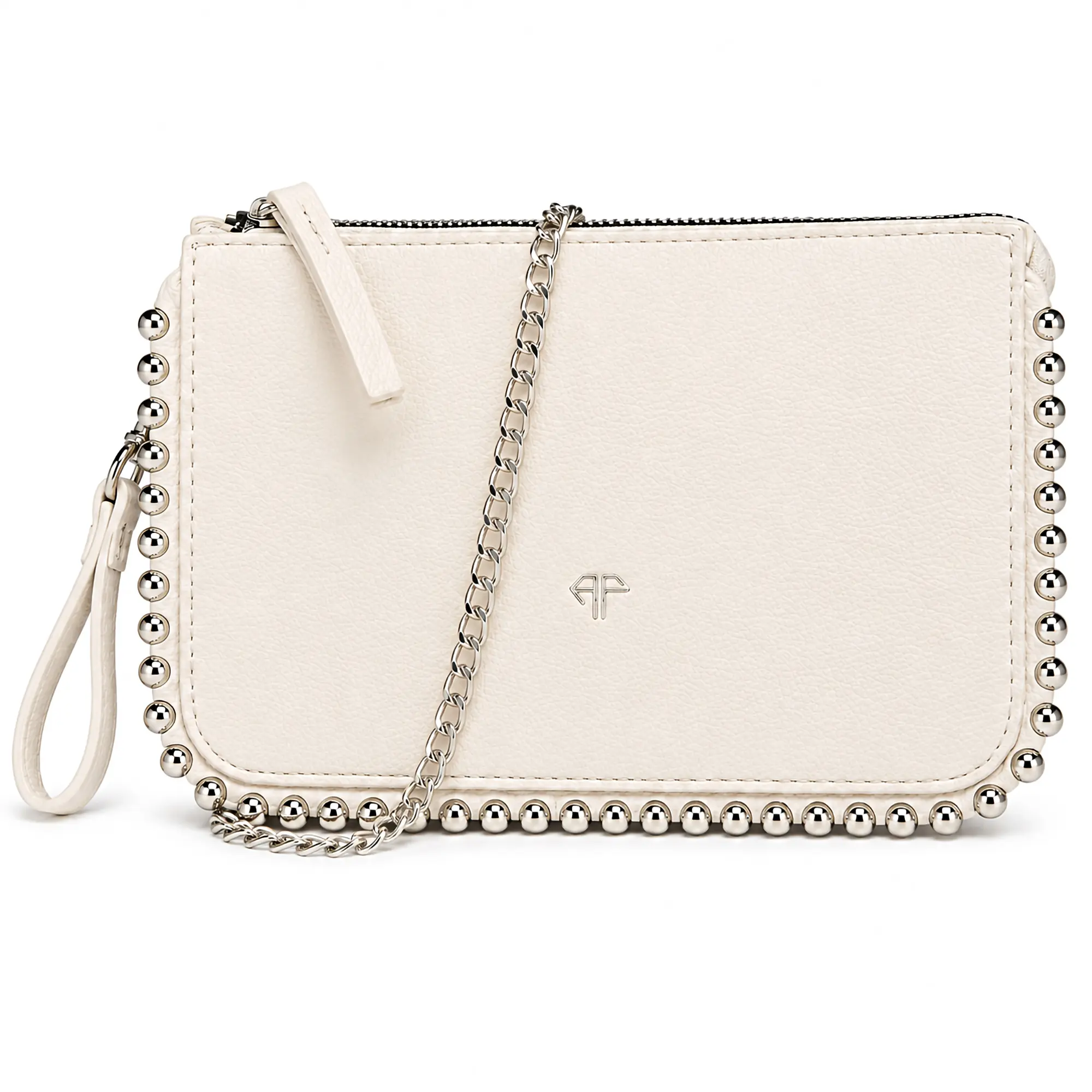 GLITZALL Women's Studded PU Leather Wristlet Clutch, Slim Lightweight Evening Crossbody Bag with Zipper & Detachable Metal Chain, Edgy Trim, Slim Shape, Multi-Compartment, Purses, Bags For Women, Convertible Strap, Detachable Chain, Convertible Carry, Peb