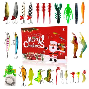 Christmas Surprise Gift Box, 24 Grids Fishing Lures Set, Soft Bait Hooks, Worms, Bread Bugs, Christmas Flip Cover Box, Artificial Fishing Lure, Fishing Supplies, Fishing Gear
