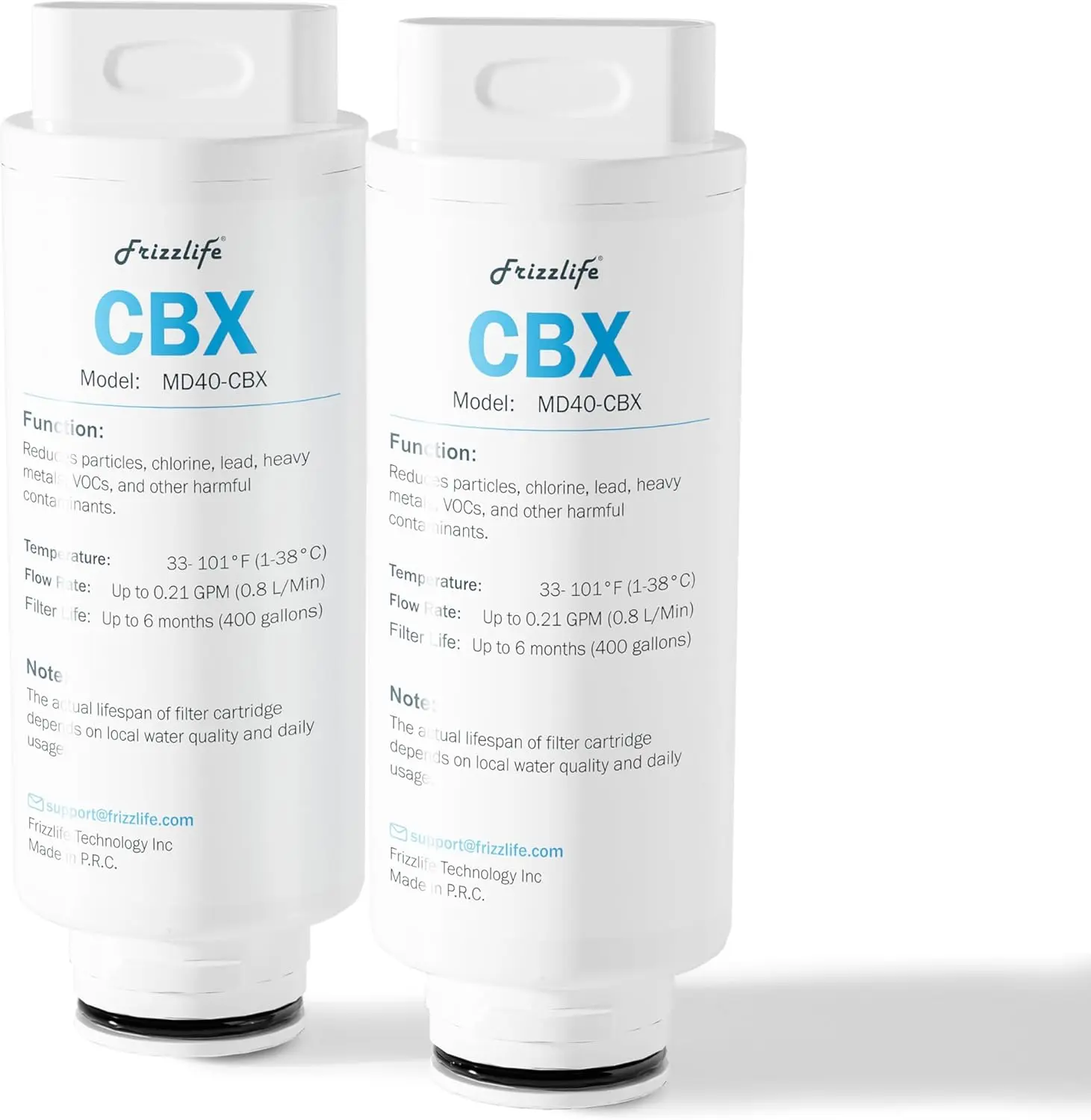 Frizzlife MD40-CBX Electric Water Filter Pitcher Replacement, Water Cleaning Accessory for MD40 Model, 2-Pack, Water Cleaning Filter
