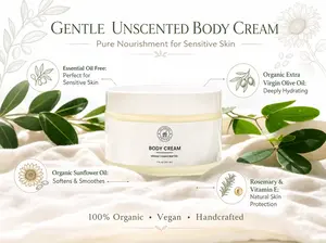 Unscented Body Cream Vegan Small Batch Handcrafted 7 fl oz 207 mL Skin Care Product Lavender Organic with Olive Sunflower Rosemary