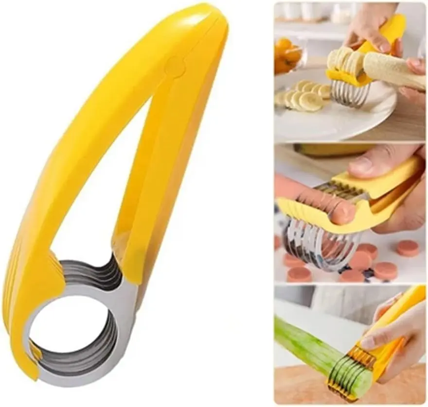 1 PCs Creative Stainless Steel Banana Chopper Fruit Cutter Cucumber Vegetable Peeler slicers Kitchen Tools, Yellow