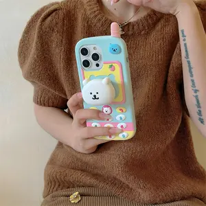 Silicone mobile phone self deprecating bear holder protective phone case for iPhone 12 13 14 15 16 pro max