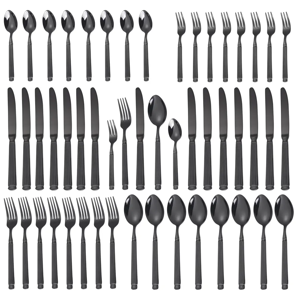 Unique Hammered Silverware Set - 40-Piece Retro Stainless Steel Flatware Set for 8, 18/10 - Food-Grade Tableware Cutlery Set, Birthday & Sturdy Black