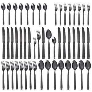 Unique Hammered Silverware Set - 40-Piece Retro Stainless Steel Flatware Set for 8, 18/10 - Food-Grade Tableware Cutlery Set, Birthday & Sturdy Black