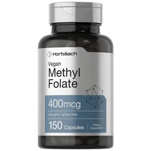Horbäach Methyl Folate 400 mcg | 150 Vegan Capsules |  Non-GMO, Gluten Free | Dietary Supplement