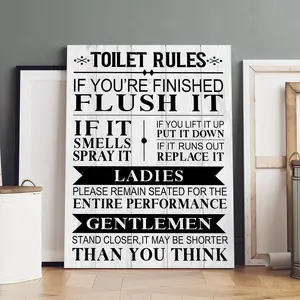 Humorous Bathroom Rules Canvas Art Poster, Modern Home Decor, High-Definition Waterproof Wooden Wall Art, Solid Wood Frame, Ideal for Hallway