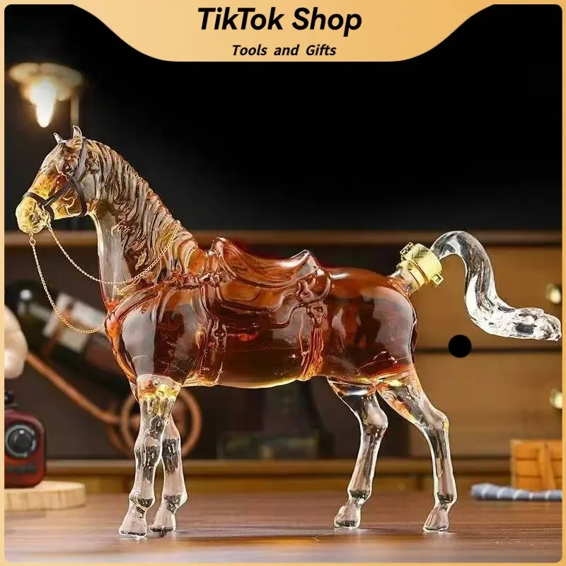 TikTok Shop Men's 1000ML High Borosilicate Glass Horse Whiskey Dispenser for Home Bar Ideal for Bourbon Vodka Brother Anniversary Christmas Halloween Thanksgiving Creative Transparent Decanter Gift Birthday Boyfriend