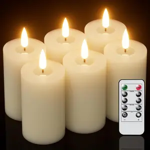Flameless Flickering Candles with Remote and Timer,  Operated  Wick Real Wax 6 count LED Pillar Candles  for Christmas Holiday Decor Wedding  Indoor Decorations
