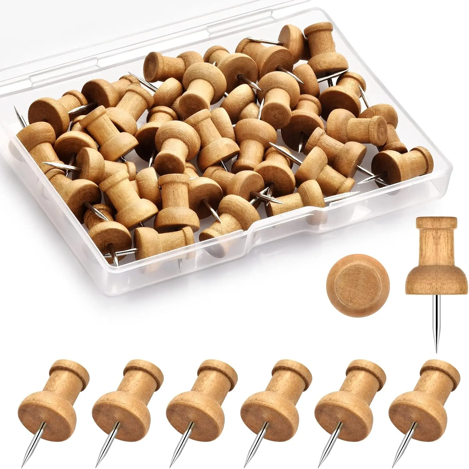 Mother Day Gift 40Pcs Wood Push Pins, Thumb Tacks for Decorative, Wooden Pins and Tacks, Cork Board Thumbtacks, Cute Thumbtack for Wall and Bulletin Board, Map Pins, Decor Items, Cute Shape