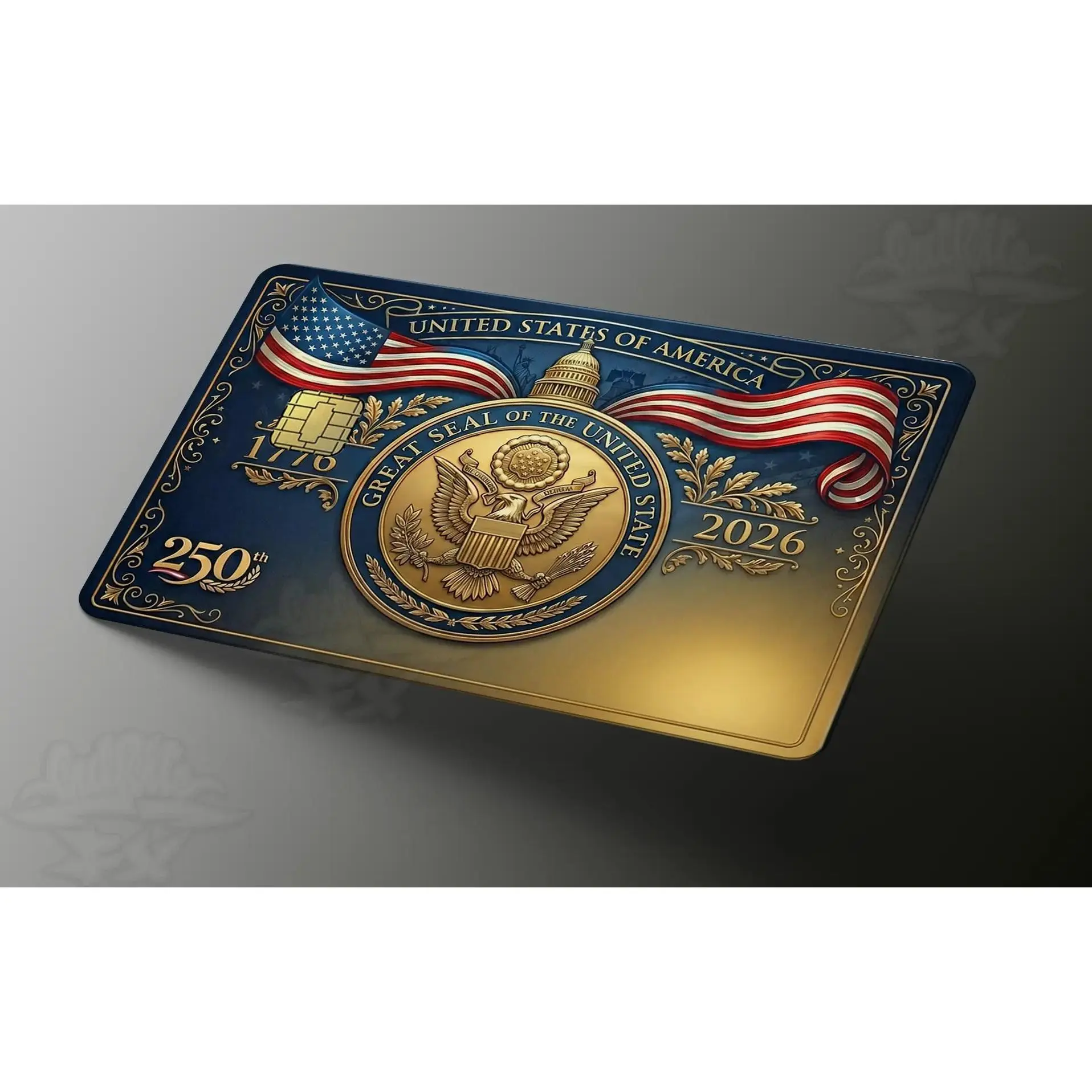 Great Seal USA 250th Anniversary Credit & Debit Card Skin Sticker - Patriotic Gold & Blue Vinyl Wrap, Scrapbooking DIY Scratch Shield for Patriotism Enthusiasts