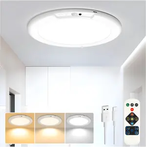 Rechargeable motion sensor ceiling light with remote — battery-operated wireless LED overhead light, magnetic installation no wiring required, dimmable with three color temperatures for closet, shower, pantry, hallway, and porch