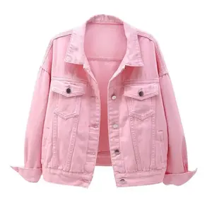 2025 New Women's Short Loose Long Sleeve Jacket Colorful Plus Size Denim Womenswear Coats Tops Comfort Outerwear Casual Batwing Collar Fitted Collared Pink com frts or bet Basic MinimalistGift