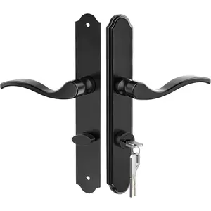 Complete Flat Slot Storm Door Handle Set - Mortise Keyed Lever Mount Latch with Deadbolt for Screen and Storm Doors, Matte Black