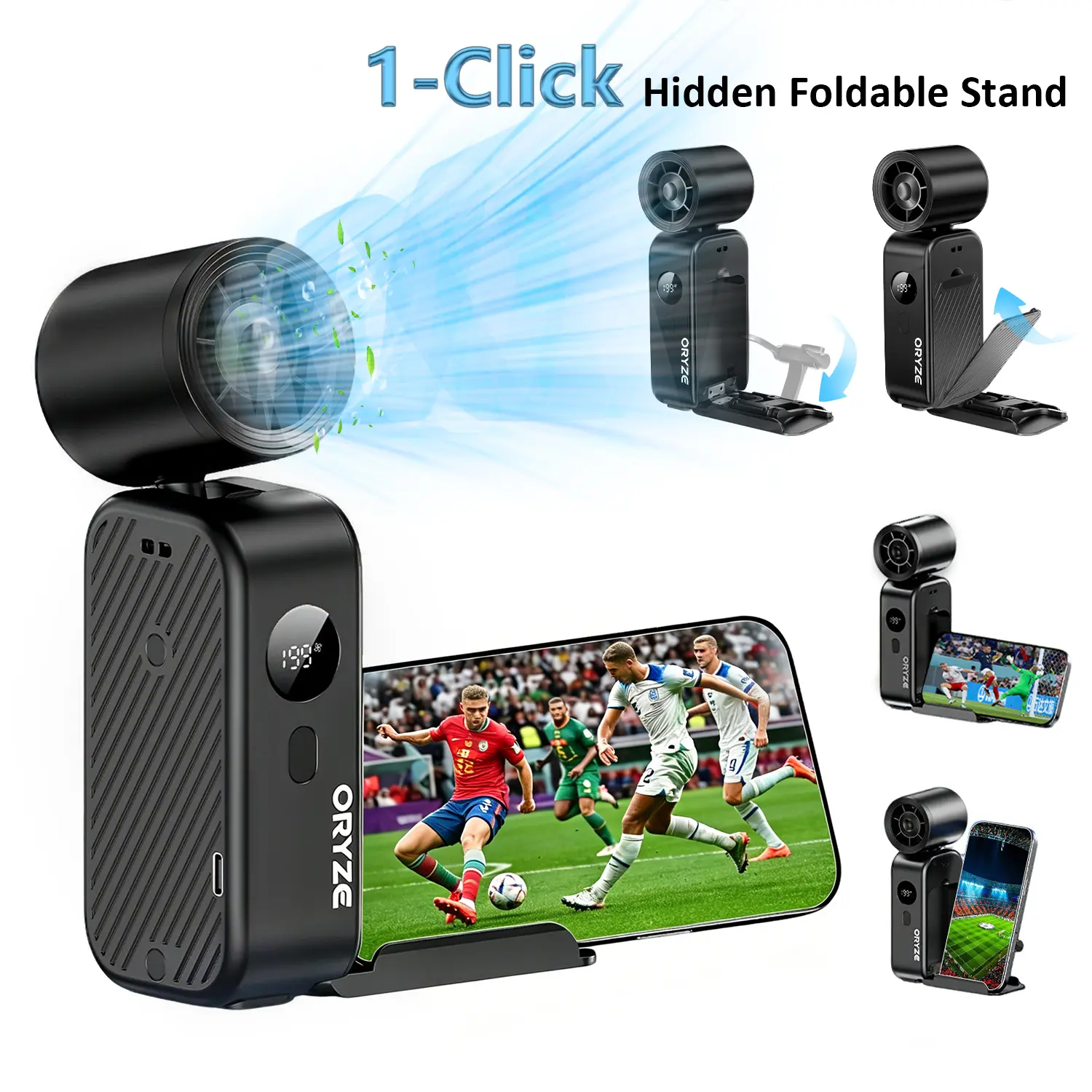 Phone Stand Portable Fan | Max Speed 199 High-Speed Cooling | 5-in-1 Multifunctional Design | Essential Cooling Gadget for Summer Travel, Binge-Watching & Outdoors | BackToSchool