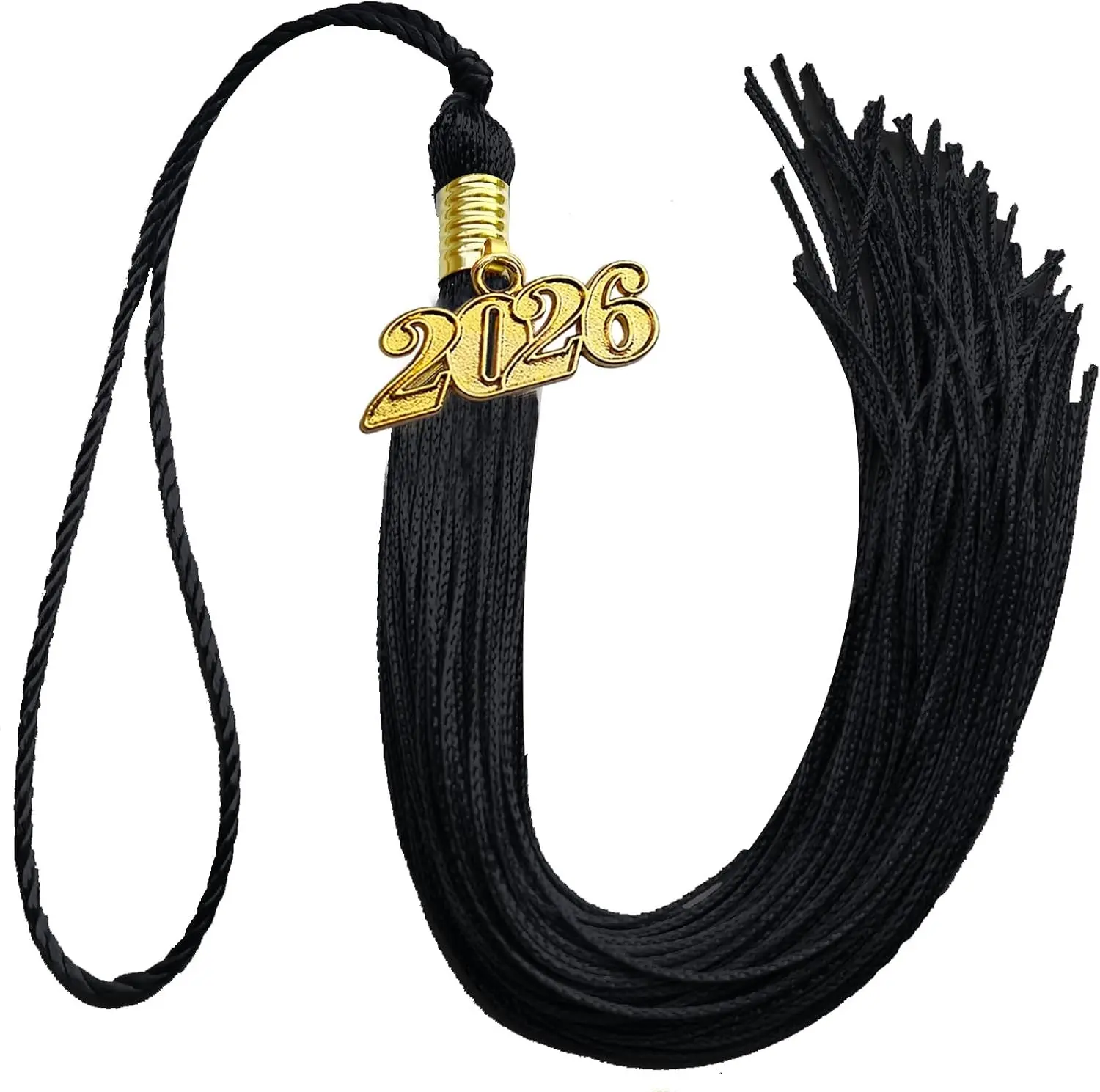 Academic Graduation Cap Tassel with 2026 Gold Year Charm, 9 Inch Long (Black)