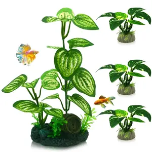 Aquarium Silk Plants for Betta Fish Tank, Aquarium Plant Aquatic Water Grass Foreground Decor,Fish Tank Decorations(4PCS Green Grasses)
