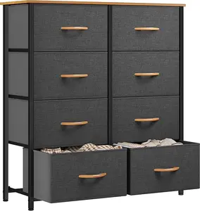 DWVO Chest of Drawers with 8 Drawers,Bedroom Drawers, Fabric Dresser with Wood Top,Drawer storage unit for for Bedroom, Living room, Kids room,Dark Grey