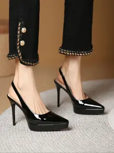 Elegant Ladylike Sexy Fashion Pointed Toe High Heel Women's Shoes Elegant Party Shoes, New Back Strap Stiletto Single Shoe, PU Leather, Spring & Fall