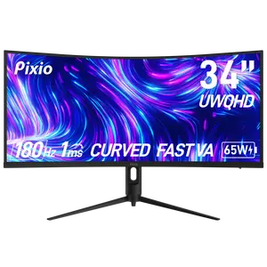Pixio PXC348C Neo 34 inch 180Hz Refresh Rate UWQHD 1440p Ultrawide Resolution 1000R Curve Fast VA Panel 1ms Response Time USB-C Displayport 65W Charging AMD FreeSync Premium HDR Curved Gaming Monitor