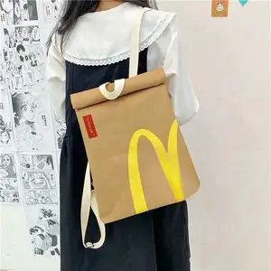 Cute Nostalgic Backpack - Spacious Canvas Design with Versatile Shoulder & Crossbody Wear, Great for Daily Life, School, Travel, Picnics and Outdoor Trips, Includes Adorable French Fry Charm ﻿ ﻿ ﻿ ﻿ ﻿ ﻿