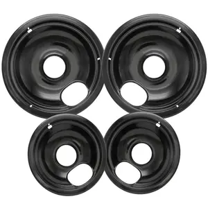 Stove Drip Pan for Electric Stove Top, Compatible with Frigidaire 10% Energy Save by Enamel Spraying Prevent Bending and Rust Includes a Set of 4 Oven Burner Drip Pans, Black