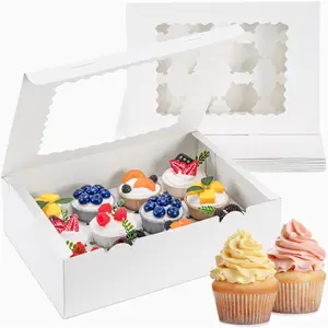 12 Count Cupcake Boxes 4PCS Cupcake Container with Window Food Grade Cupcake Holder for Birthday Holiday Party Bakery Supplies for Cupcakes Desserts and More
