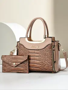 New Two-Piece Set Simple Women's Combination Bag Classic Elegant Fashion Durable Easy Carry Versatile Casual All-Seasons Large Capacity Shoulder Crossbody Crocodile Pattern
