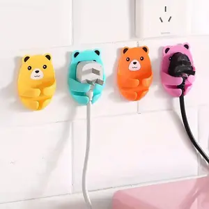 Cartoon Bear Design Wall Mounted Power Strip Holder, 4 Counts Cable Management Holder, Easy To Install Kitchen Socket Storage Hook, Cable Organizer, Cord Organizer