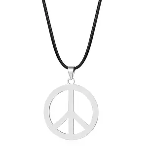 OIDEA Peace Sign Pendant Necklace, Stainless Steel Symbol Charm, PU Leather Rope Chain, Unisex Fashion Chain Jewelry Necklaces Gift