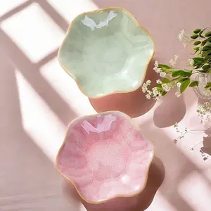 Set of 2 Ceramic Decorative Storage Trays, Irregular Shape, Jewelry & Cosmetic Organizer, Home Decor, Bathroom Decoration Accessories, Kitchen Accessories