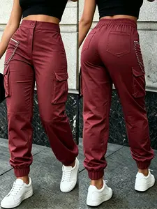 2026 New Summer High-Waisted Elastic Work Pants, Women's Cargo Ankle-Length Trousers, Fashionable and Comfortable Long Jeans