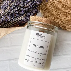 Mellow Soy Candle 100% Natural Soy Wax | Wooden-Wick Candles | Clean-Burning & Long-Lasting, Lavender