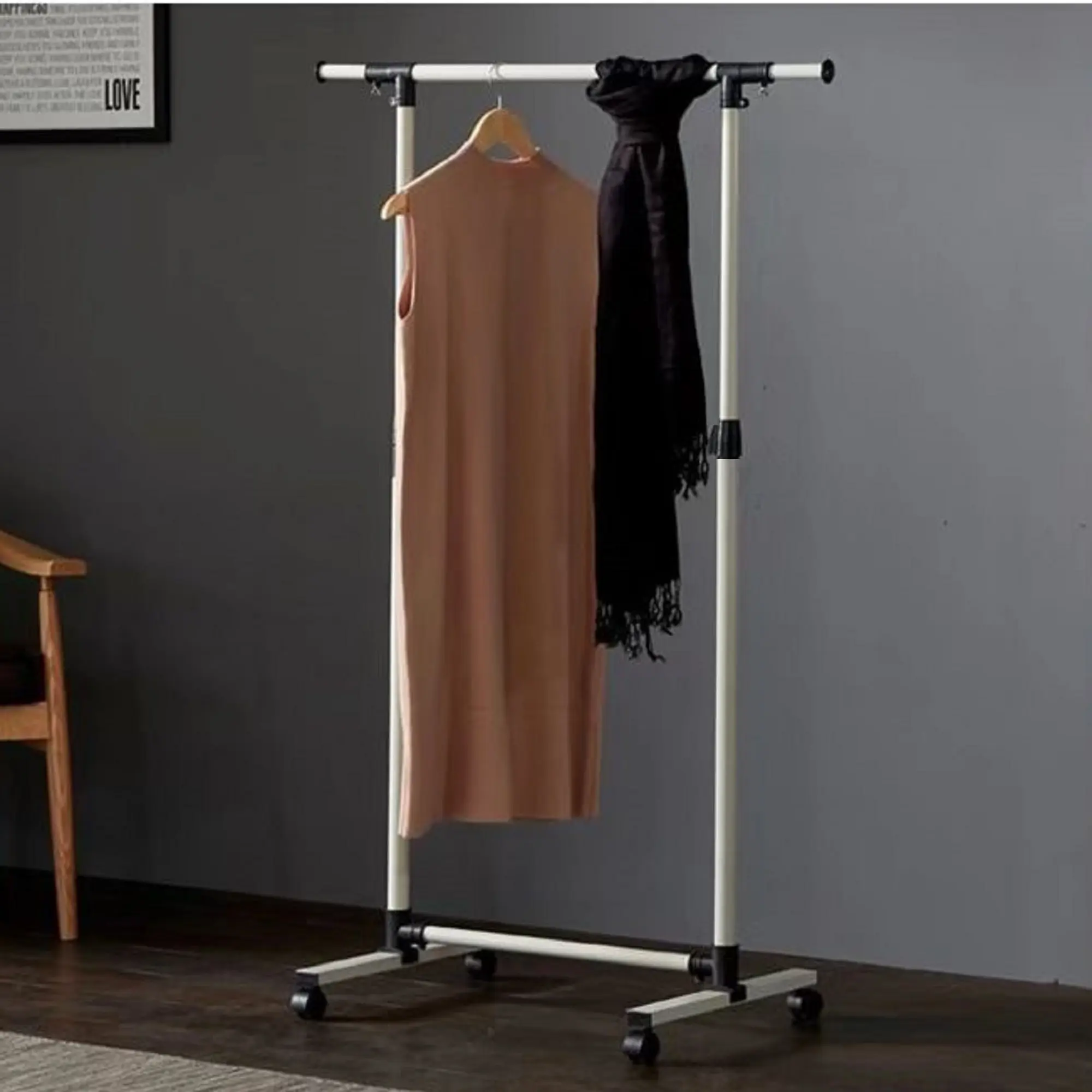 Short Hanger for Hanging Clothes, Heavy Duty Rolling Hanger with Bottom Shelf and Wheels, Coat, Closet, Wardrobe