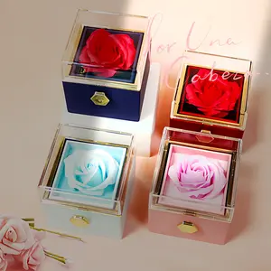 Rotating Soap Flower Rose Gift Box Creative Rotating Rose Jewelry Packaging Box Valentine's Day Gift For Women Romantic Forever Rose Symbolizes Love Harmony love valentine gifts