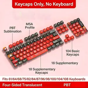 Red & Black Anime Style Mecha Warrior PBT Keycaps - MSA Profile, Thermal Sublimation Keycap Set for 61/68/75/87/104 Mechanical Keyboard
