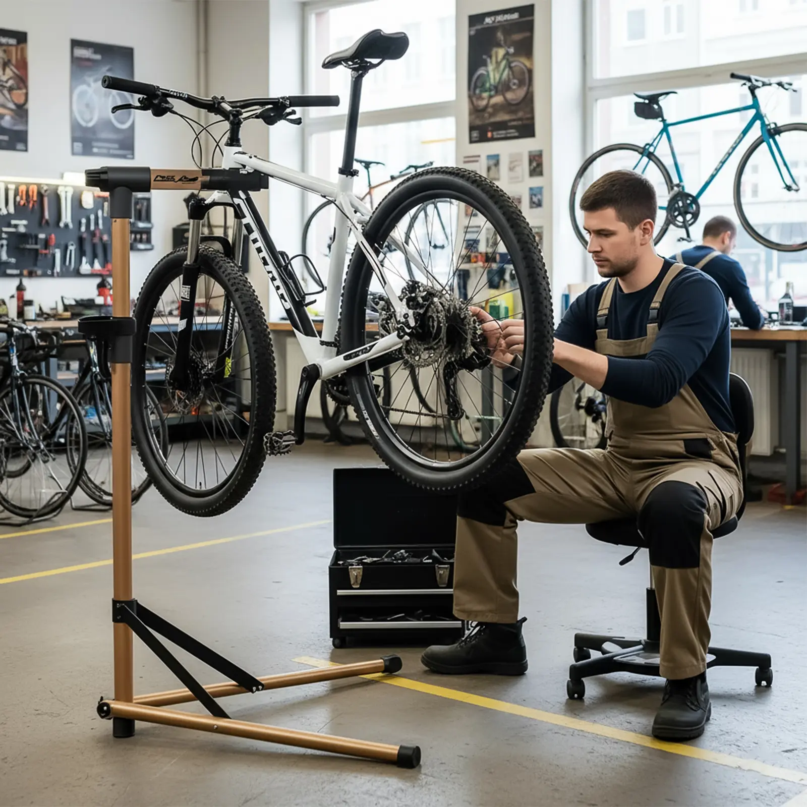 SEKAM 66LB Heavy Duty Bike Repair Stand, Adjustable Height Bicycle Work Stand with Telescoping Arm & Magnetic Tool Tray, Foldable Steel Repair Stand for Home Garage & Shop, Ideal for Bike Maintenance