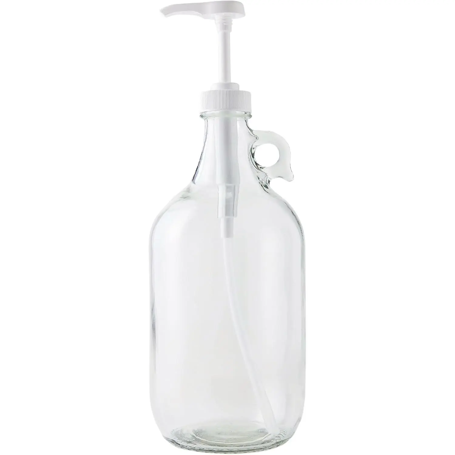 Fastrack 2-Pack Transparent Glass Jug Soap & Laundry Detergent Dispensers - 0.5 Gal, 5x8x10in (5in L x 8in W x 10in H), Airtight Pump Top, Leak-Proof Screw-Top Containers, Non-Slip Base, Eco-Friendly Food-Grade Home Bathroom Supplies, Soap Dispenser Set,,