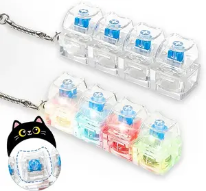 2 Pcs Keyboard Fidget Toy for Adult, Cat Shape Clicker Keyboard Fidget Keychain with LED Lights, White 4-in-1 Loud Stress Relief Fidget Keyboard for Anxiety Decompression (White)