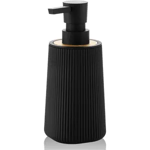 Small Soap Dispenser for Bathroom and Kitchen, Modern Farmhouse Striped Style Plastic Hand Soap Dish Soap Dispenser with  Decor Black