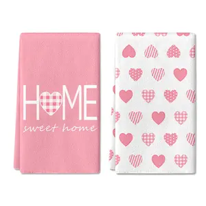 Pink Heart Hand Towel Set of 2, Love Home Bath Hand Towels, Valentines Day Decor for Couples 18x26 Inch, Buffalo Plaid Kitchen Towels Dish Towels for Home Valentine's Day Decoration