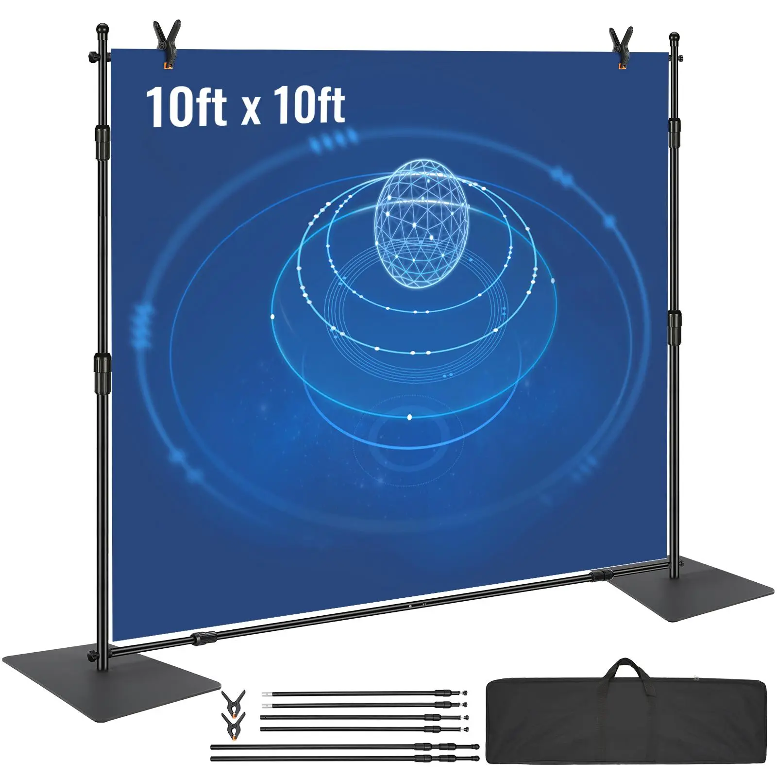 【SummerFinds】VEVOR Portable Metal Pipe and Drape Kit with Wrinklefree Drapes, 3.3 ft-10 ft Adjustable Carbon Steel Base Backdrop Stand Accessories, Includes 6 Clamps & Carrybag, Max Load 11lbs for Wedding, Photography, 11 Lbs