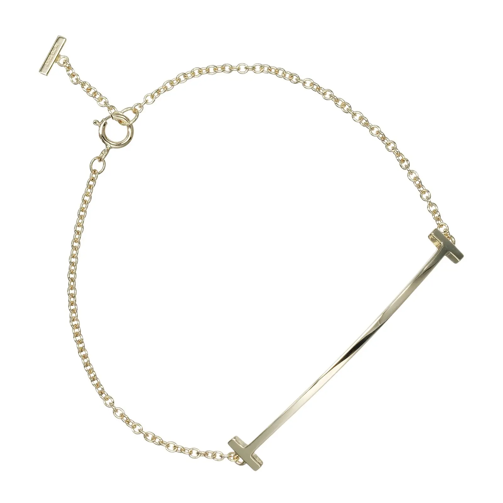 Pre-owned Tiffany & Co. 18K Yellow Gold (Au750) Small Leather Goods T Smile Au750 Bracelet