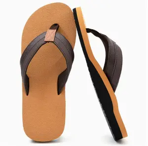 EncoLax Men's Yoga Mat Leather Flip Flops with Arch Support Comfortable Cushion Walking Thong Sandals Slip On Indoor Outdoor