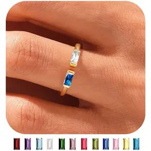Gold Birthstone Rings for Women Non Tarnish Dainty 14K Gold Plated Stackable CZ Ring Adjustable Rings Wedding Promise Rings for Her Couples Gemstones Personalized Jewelry Gift for Birthday