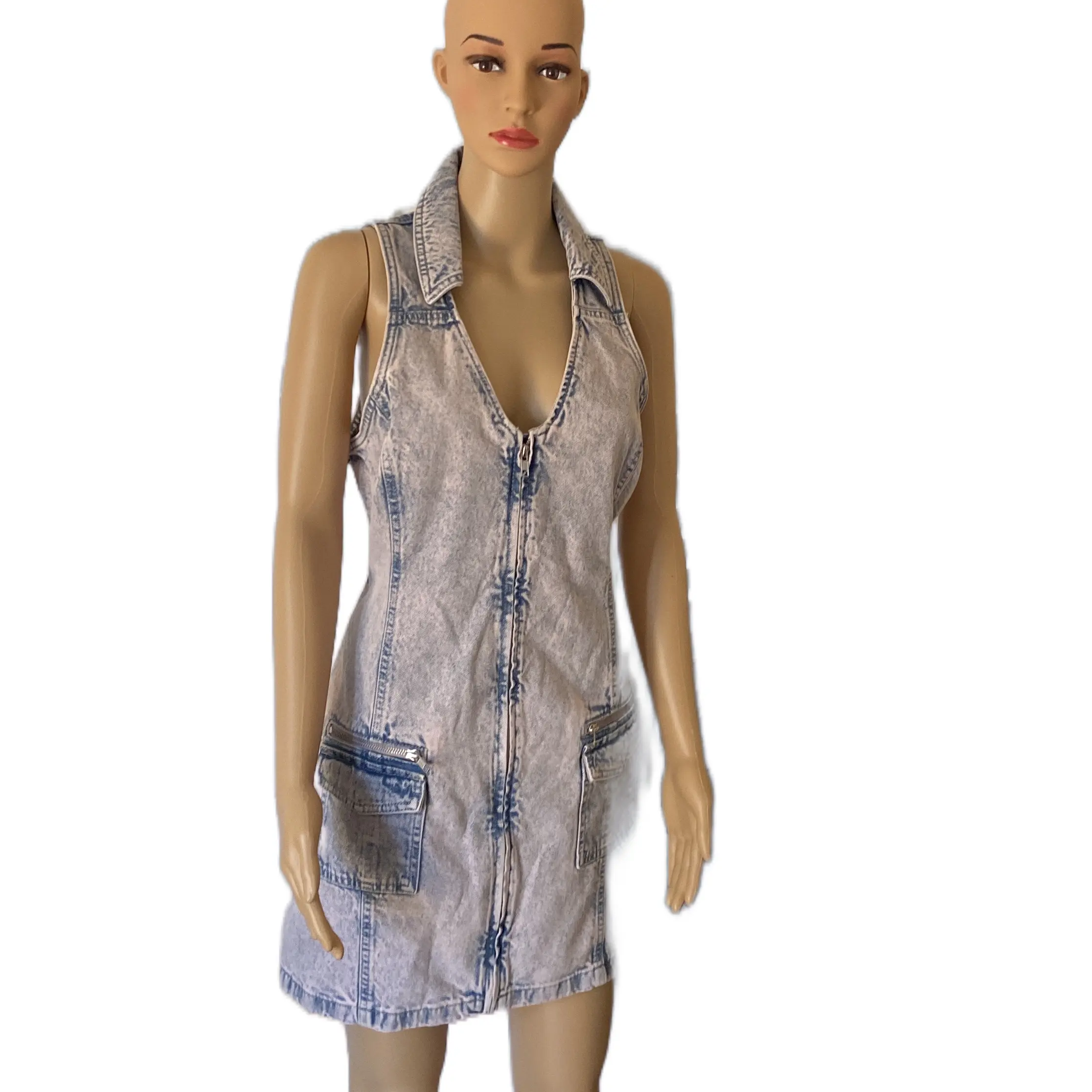 COTTON ON Women’s Denim Halter Mini Dress Blush Blue - Size 12 USA Casual Casual Casual Slim-fitting Plain Floral A-Line